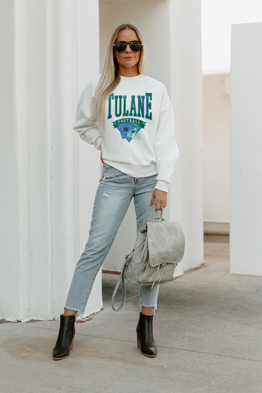 TULANE GREEN WAVE SLOW MOTION PREMIUM FLEECE DROP SHOULDER CREWNECK PULLOVER