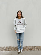 GEORGIA BULLDOGS TAILGATE QUEEN PREMIUM FLEECE DROP SHOULDER CREWNECK PULLOVER BY MADI PREWETT TROUTT