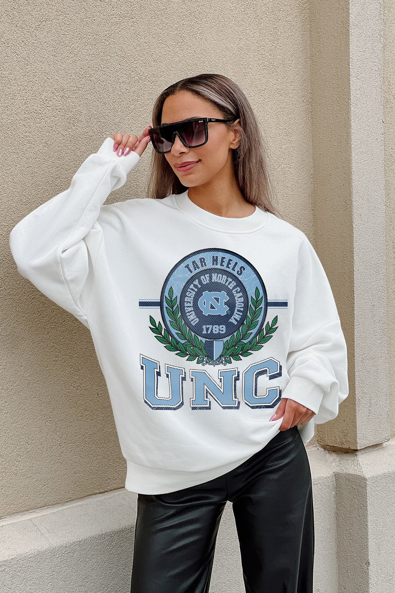 NORTH CAROLINA TAR HEELS HOT SHOT PREMIUM FLEECE DROP SHOULDER CREWNECK PULLOVER