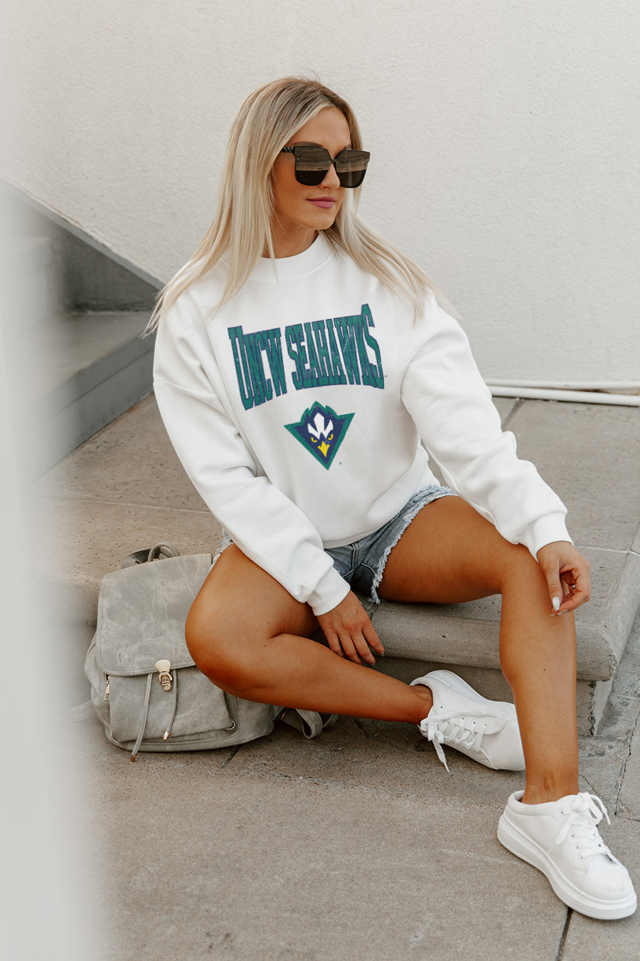 Women's Gameday Couture White UNC Wilmington Seahawks All We've Got Premium  Fleece Drop Shoulder Pullover Sweatshirt