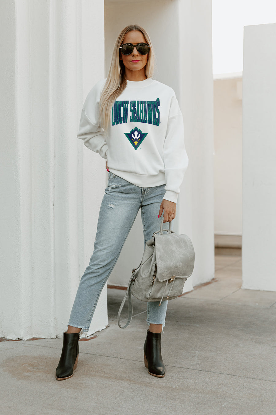 Women's Gameday Couture White UNC Wilmington Seahawks All We've Got Premium  Fleece Drop Shoulder Pullover Sweatshirt