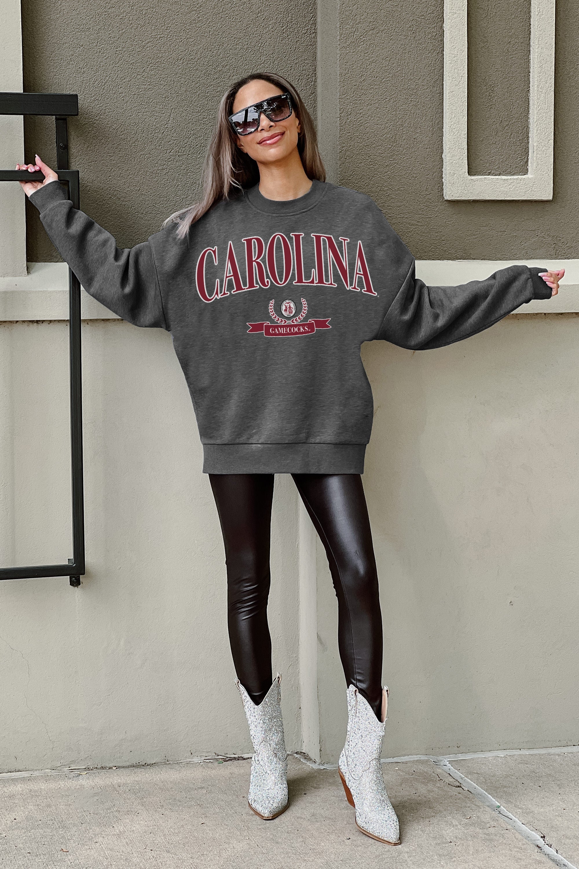 SOUTH CAROLINA GAMECOCKS SEAL THE DEAL PREMIUM FLEECE DROP SHOULDER CREWNECK PULLOVER