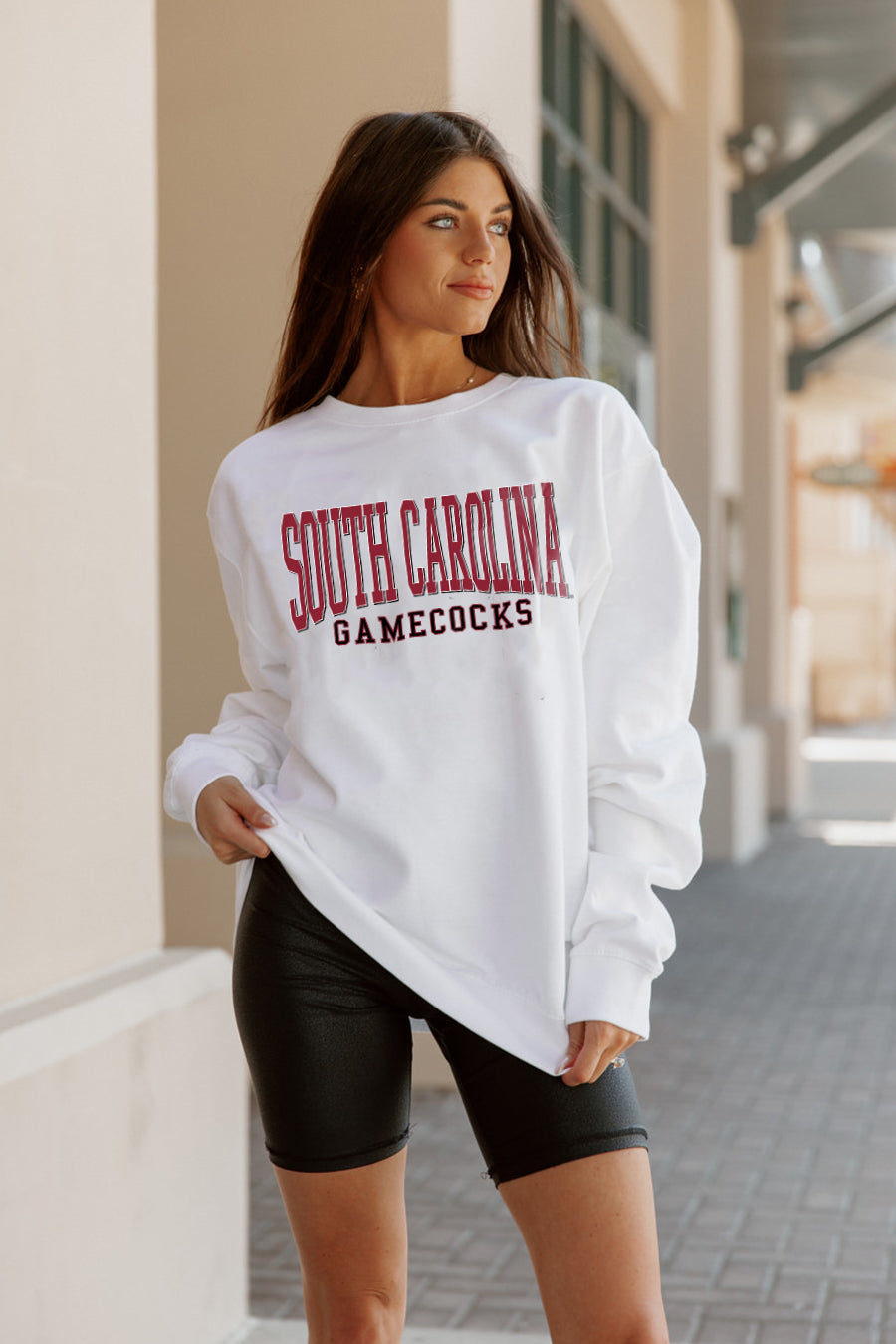 SOUTH CAROLINA GAMECOCKS WORK FOR IT CREW DROP SHOULDER PULLOVER BY MADI PREWETT