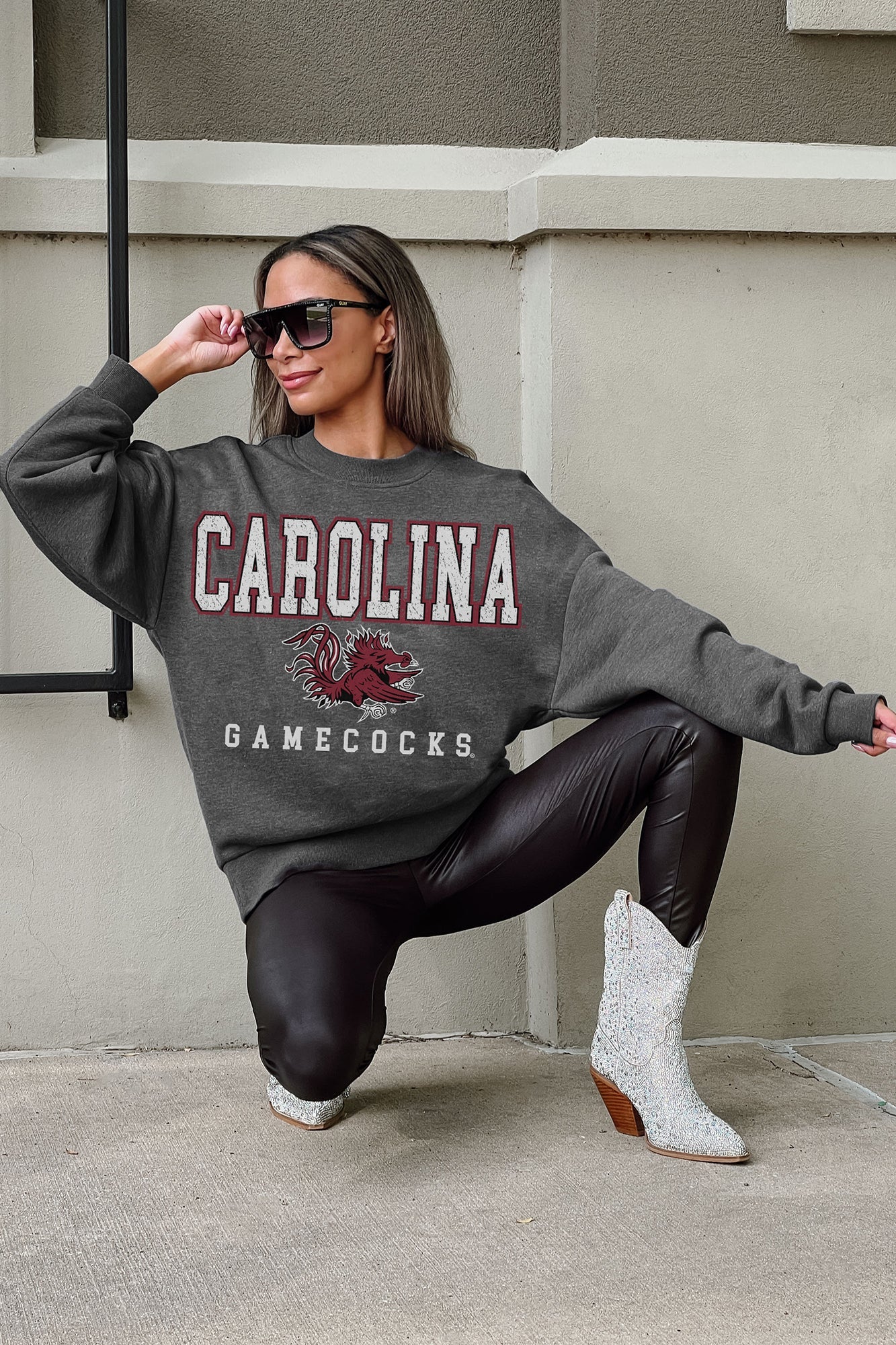 SOUTH CAROLINA GAMECOCKS EASY STREET PREMIUM FLEECE DROP SHOULDER CREWNECK PULLOVER