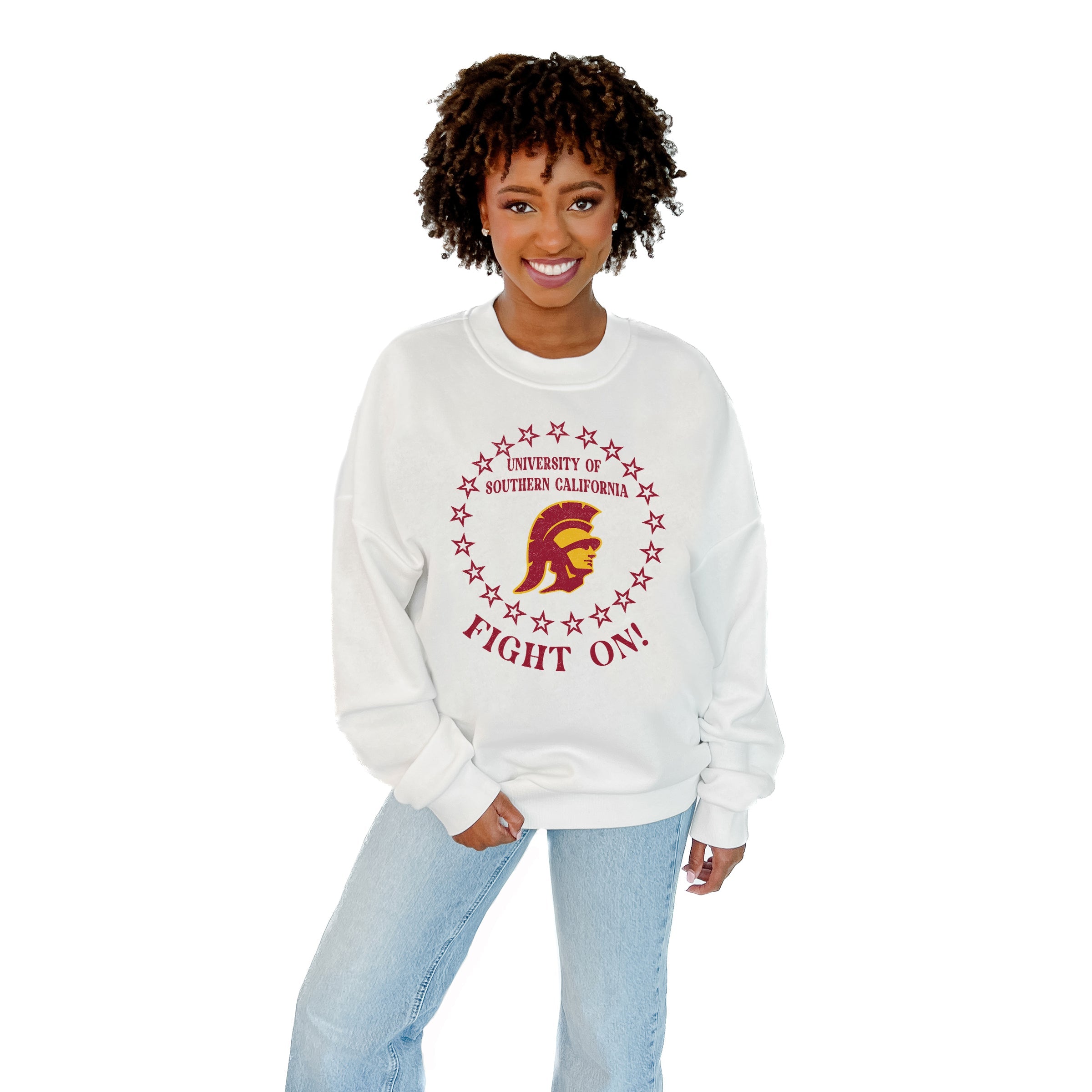 USC TROJANS SUPERSTAR PREMIUM FLEECE DROP SHOULDER CREWNECK PULLOVER