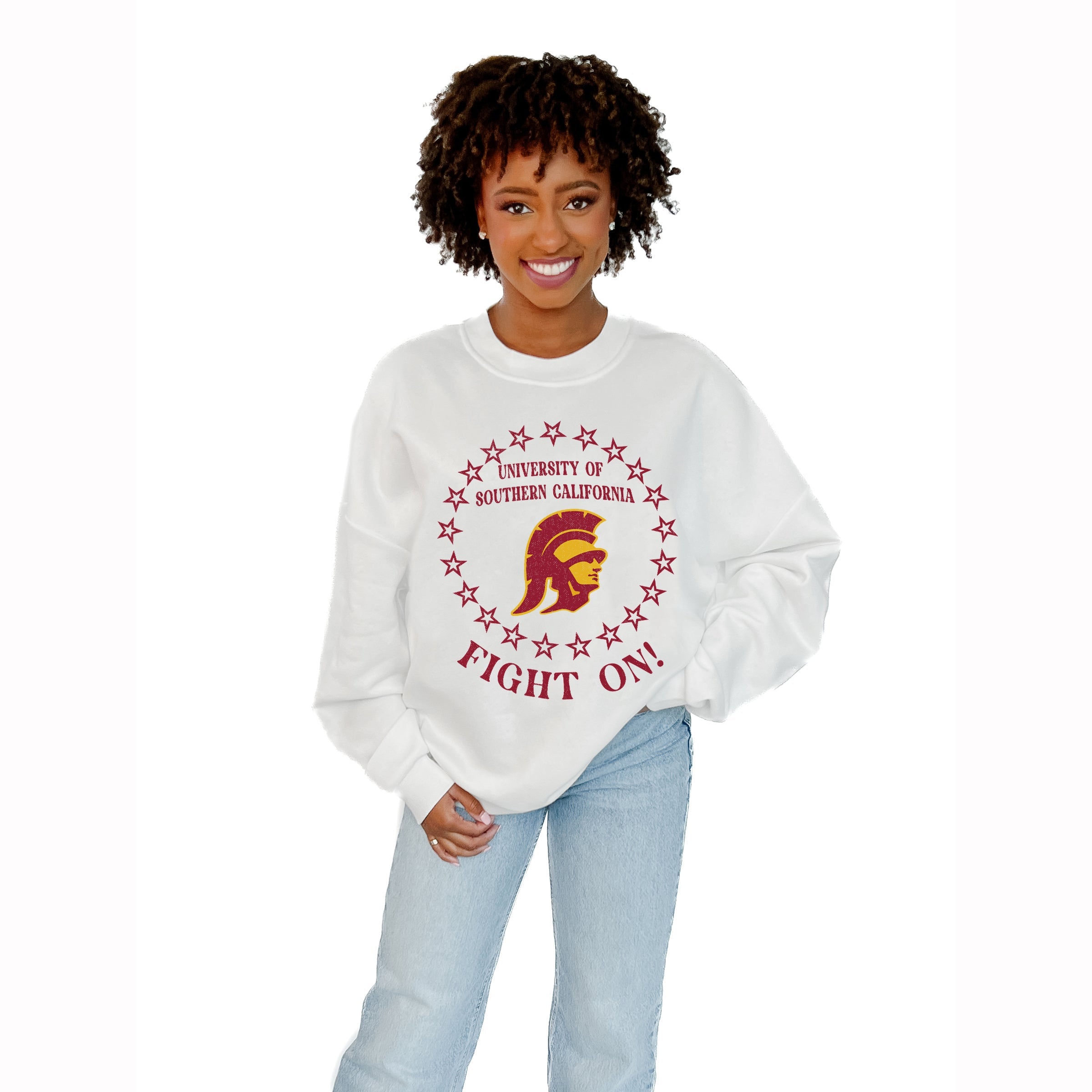 USC TROJANS SUPERSTAR PREMIUM FLEECE DROP SHOULDER CREWNECK PULLOVER