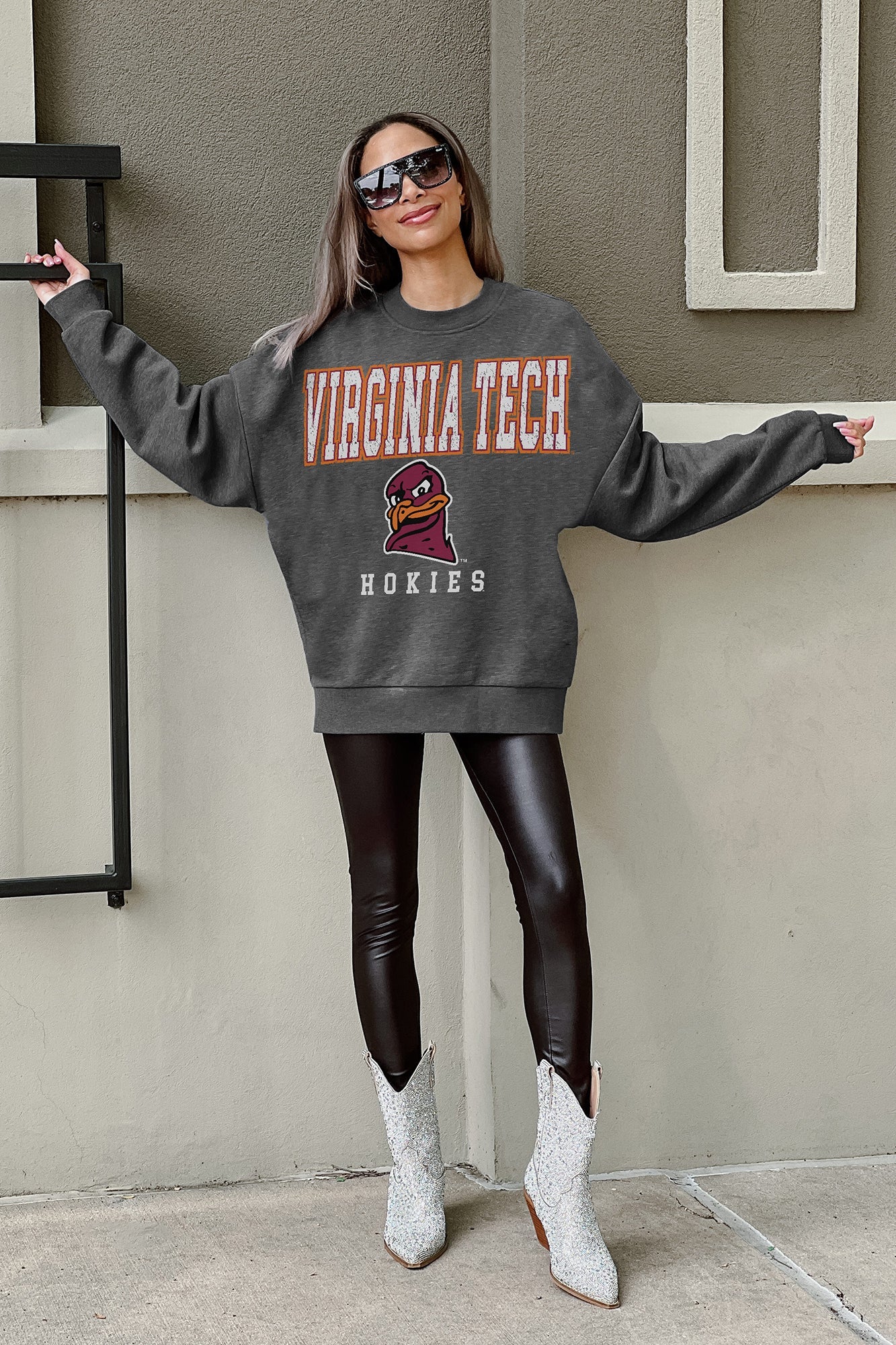 VIRGINIA TECH HOKIES EASY STREET PREMIUM FLEECE DROP SHOULDER CREWNECK PULLOVER