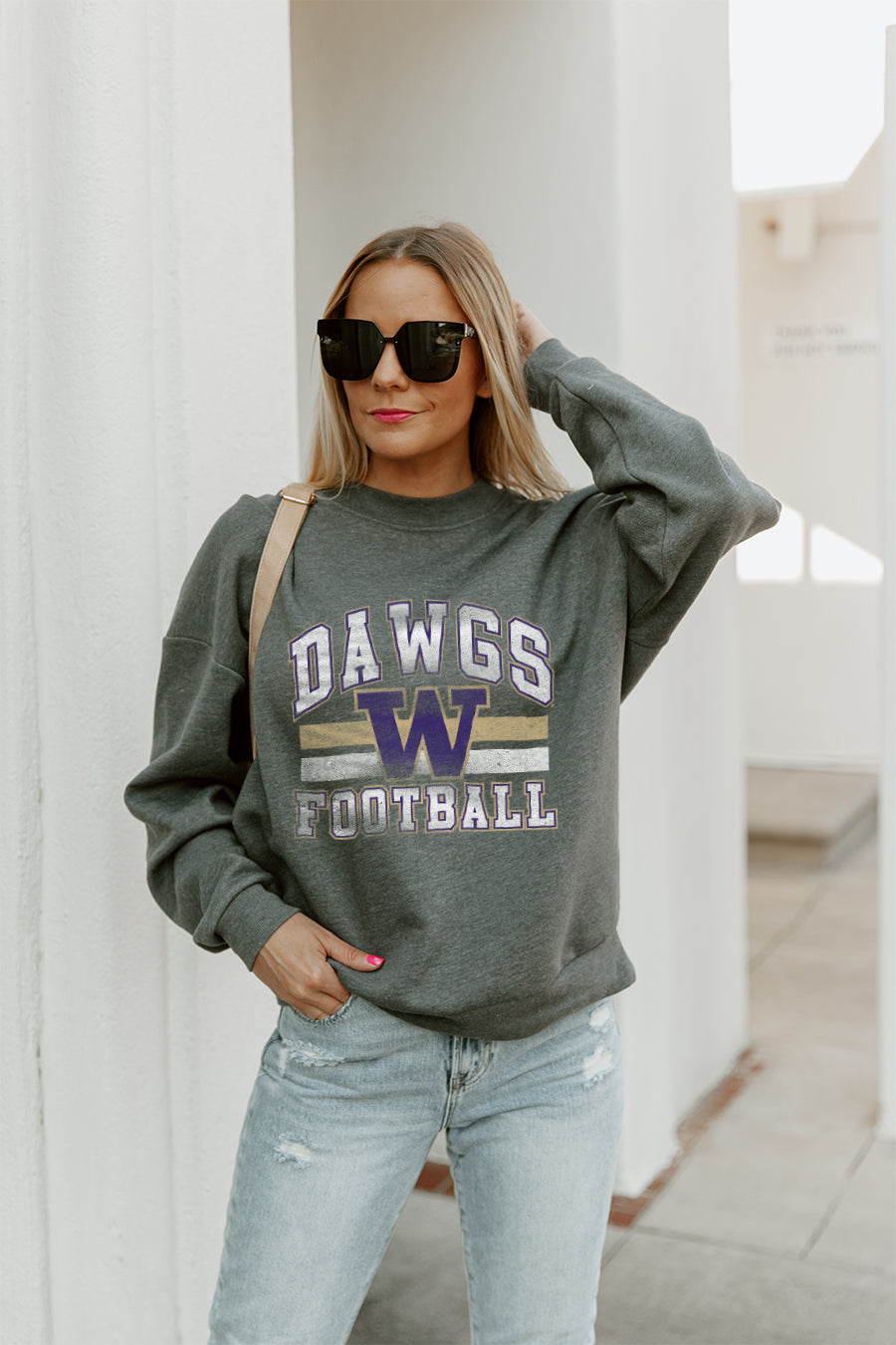 WASHINGTON HUSKIES PLAYMAKER PREMIUM FLEECE DROP SHOULDER CREWNECK PULLOVER