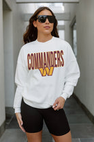 WASHINGTON COMMANDERS JUST GO WITH IT PREMIUM FLEECE DROP SHOULDER CREWNECK PULLOVER