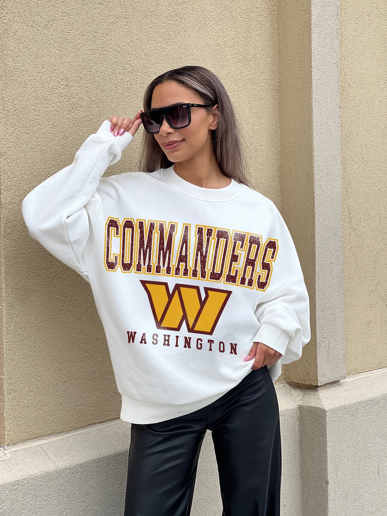 WASHINGTON COMMANDERS SUNDAY DRIVES PREMIUM FLEECE DROP SHOULDER CREWNECK PULLOVER