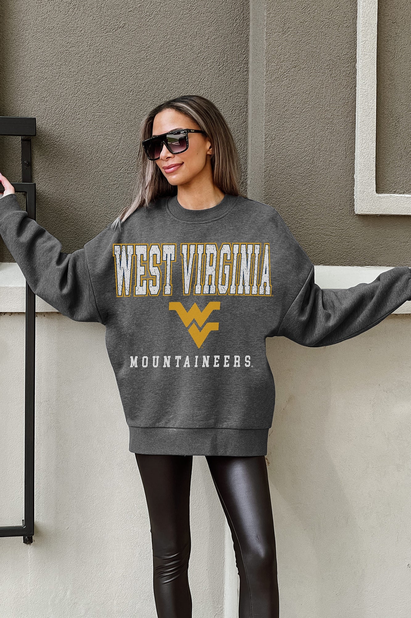 WEST VIRGINIA MOUNTAINEERS EASY STREET PREMIUM FLEECE DROP SHOULDER CREWNECK PULLOVER