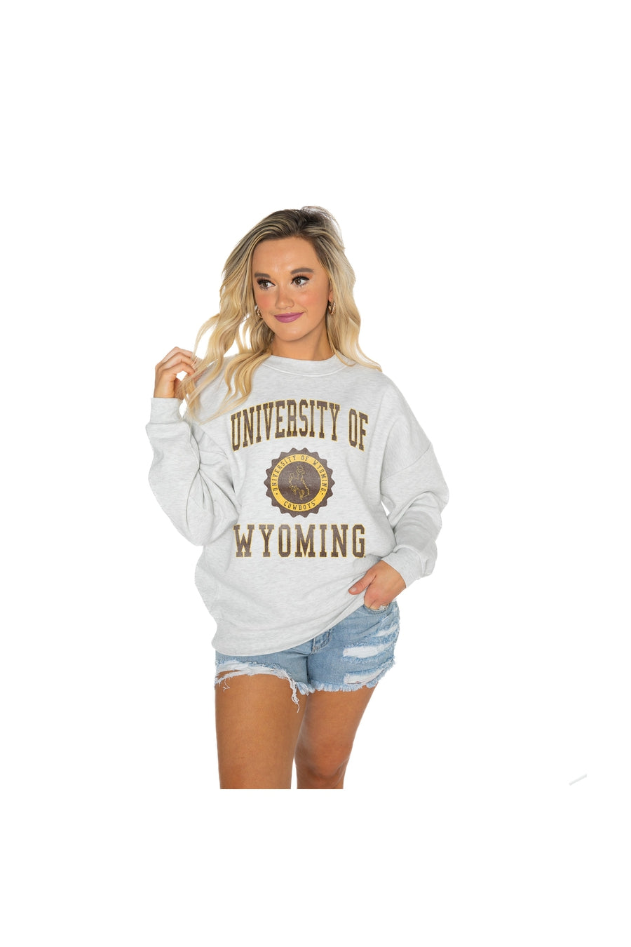 Women's Gameday Couture White Wyoming Cowboys All We've Got Premium Fleece Drop Shoulder Pullover Sweatshirt Size: Medium