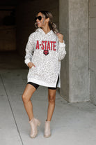 ARKANSAS STATE RED WOLVES FIERCE FAN SIDE SPLIT LEOPARD HOODIE