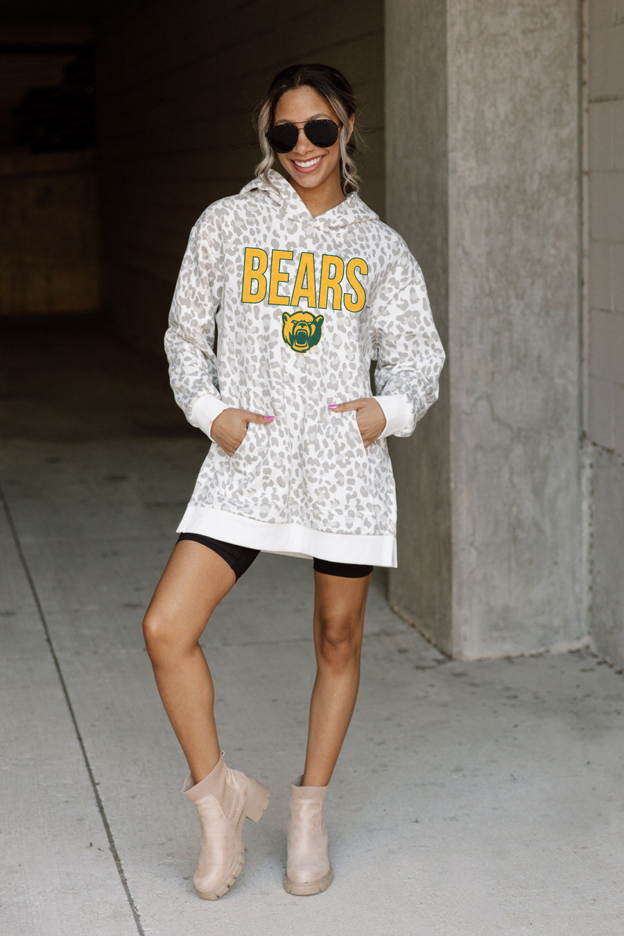 BAYLOR BEARS FIERCE FAN SIDE SPLIT LEOPARD HOODIE