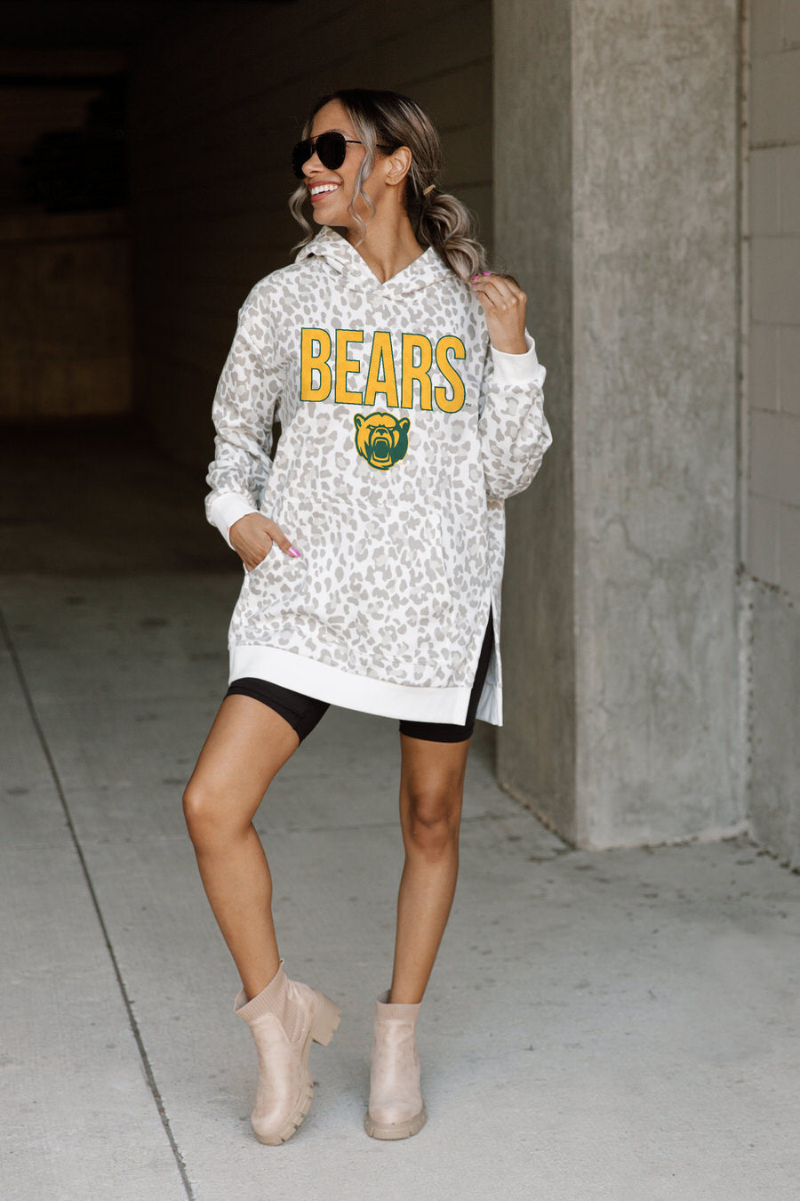 BAYLOR BEARS FIERCE FAN SIDE SPLIT LEOPARD HOODIE