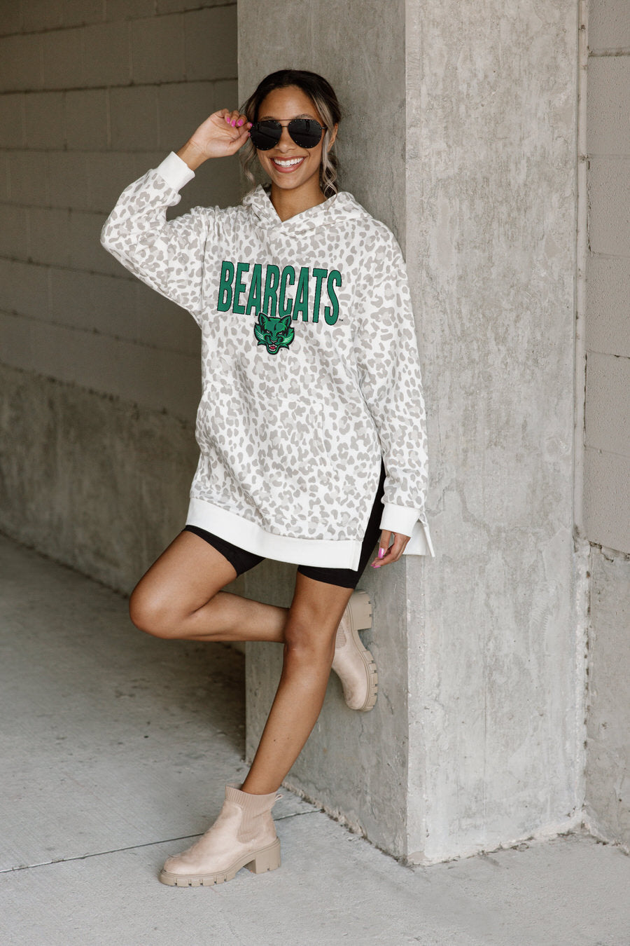 BINGHAMTON BEARCATS FIERCE FAN SIDE SPLIT LEOPARD HOODIE