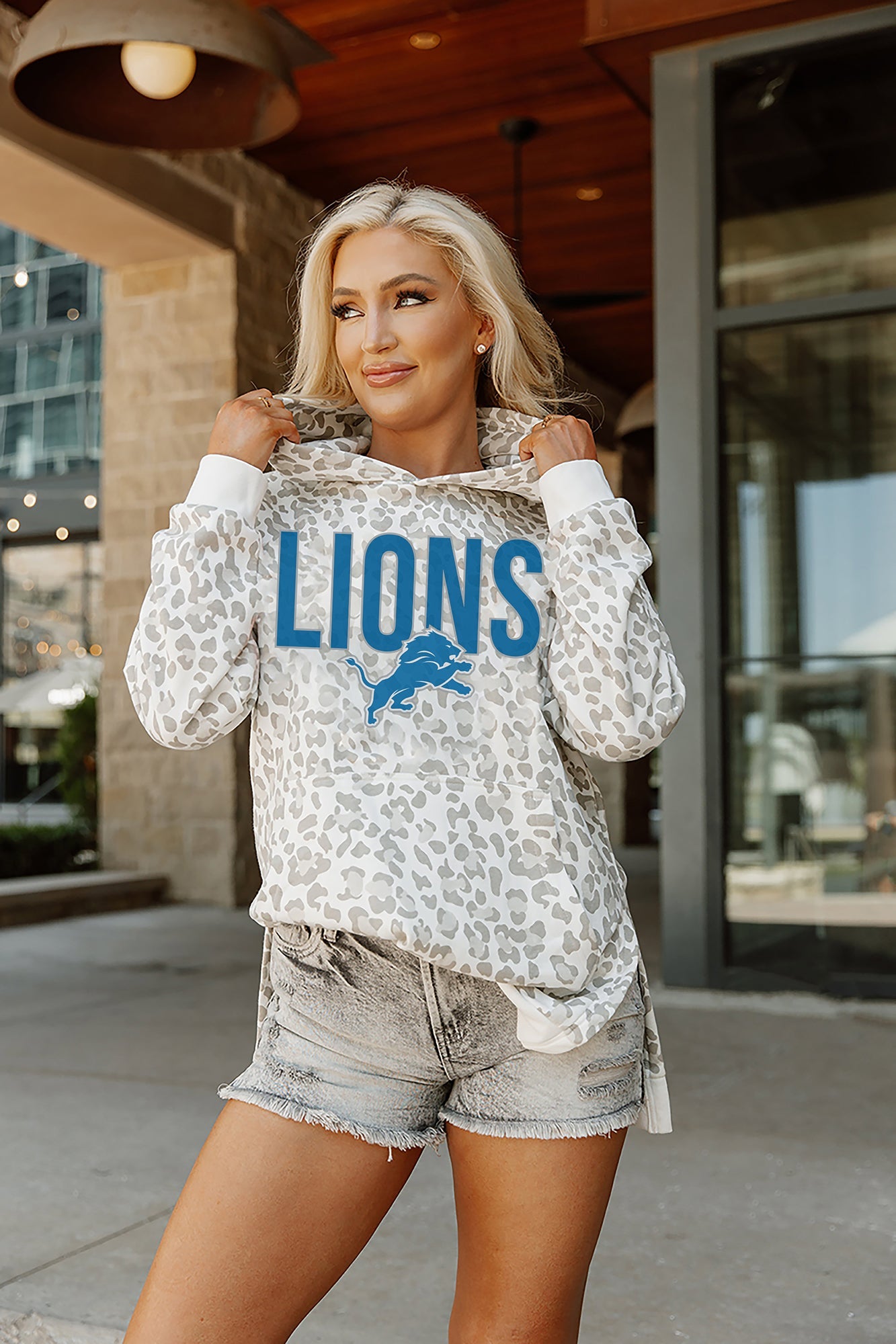 Detroit Lions Gameday Couture Women's Leopard Side Slit Pullover Hoodie -  White