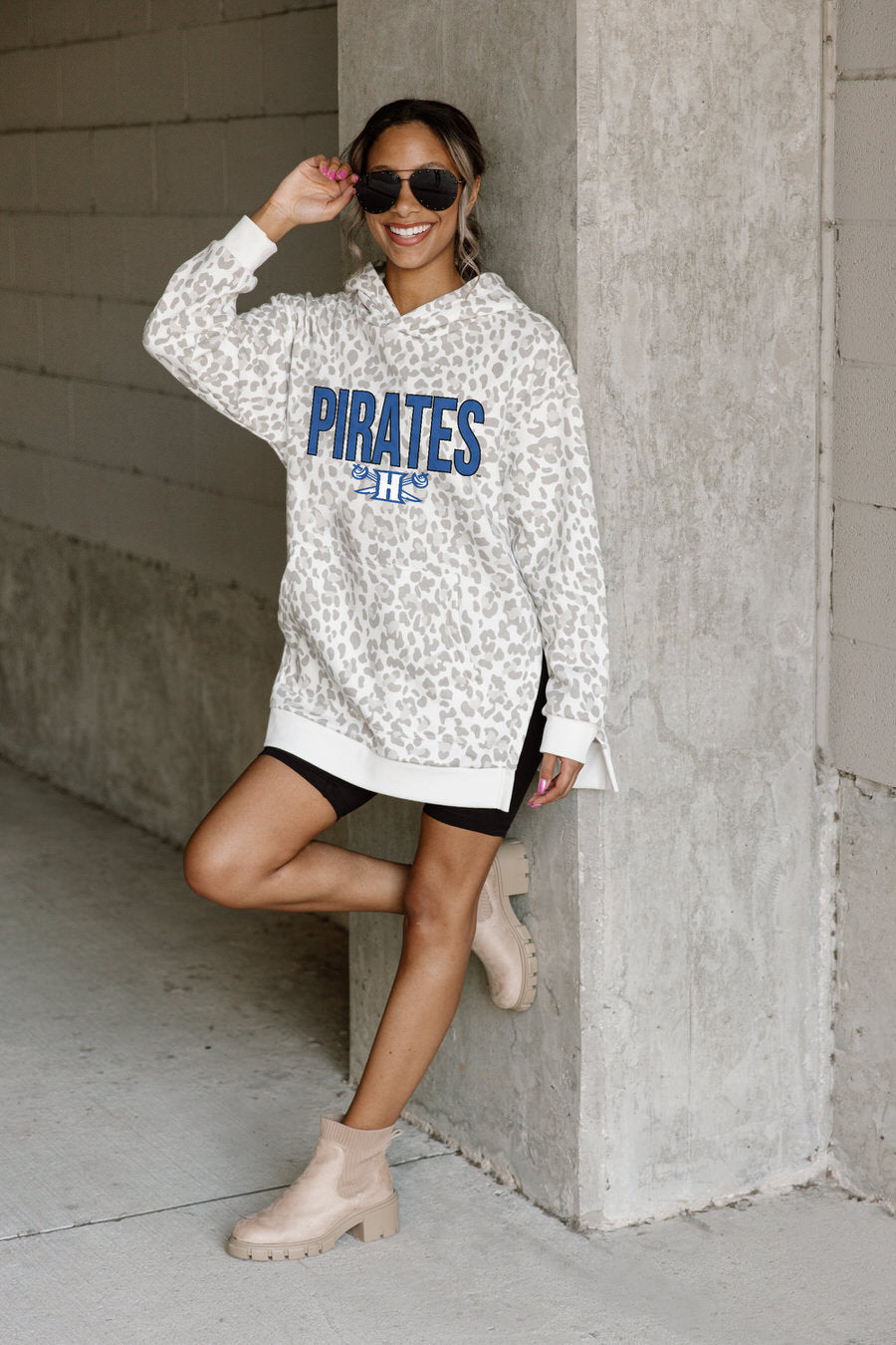 HAMPTON PIRATES FIERCE FAN SIDE SPLIT LEOPARD HOODIE