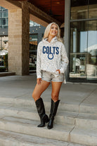 INDIANAPOLIS COLTS SIDELINE HOODED LEOPARD FLEECE PULLOVER WITH FRONT POCKET AND SIDE-SLIT DETAIL