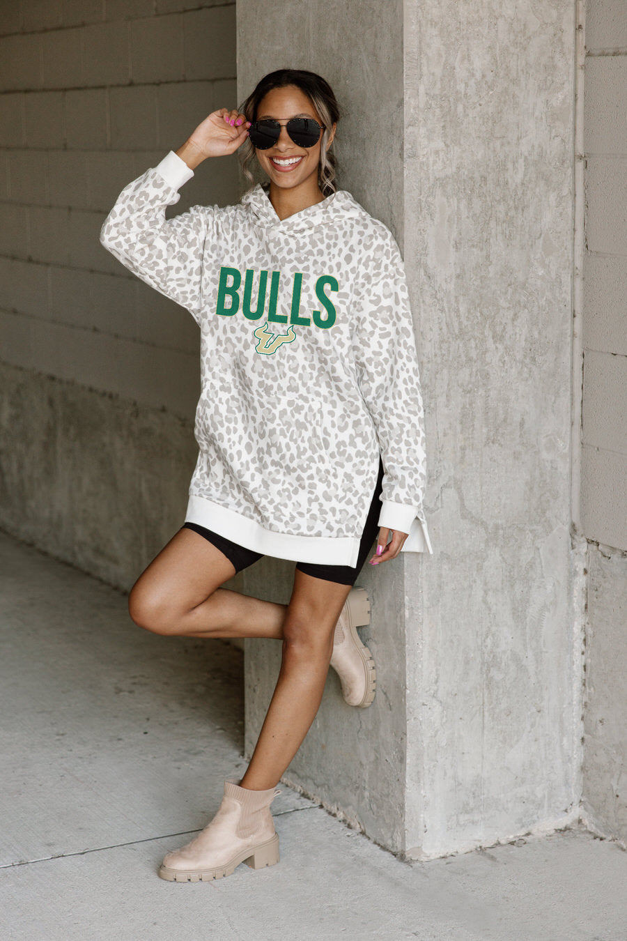 SOUTH FLORIDA BULLS FIERCE FAN SIDE SPLIT LEOPARD HOODIE