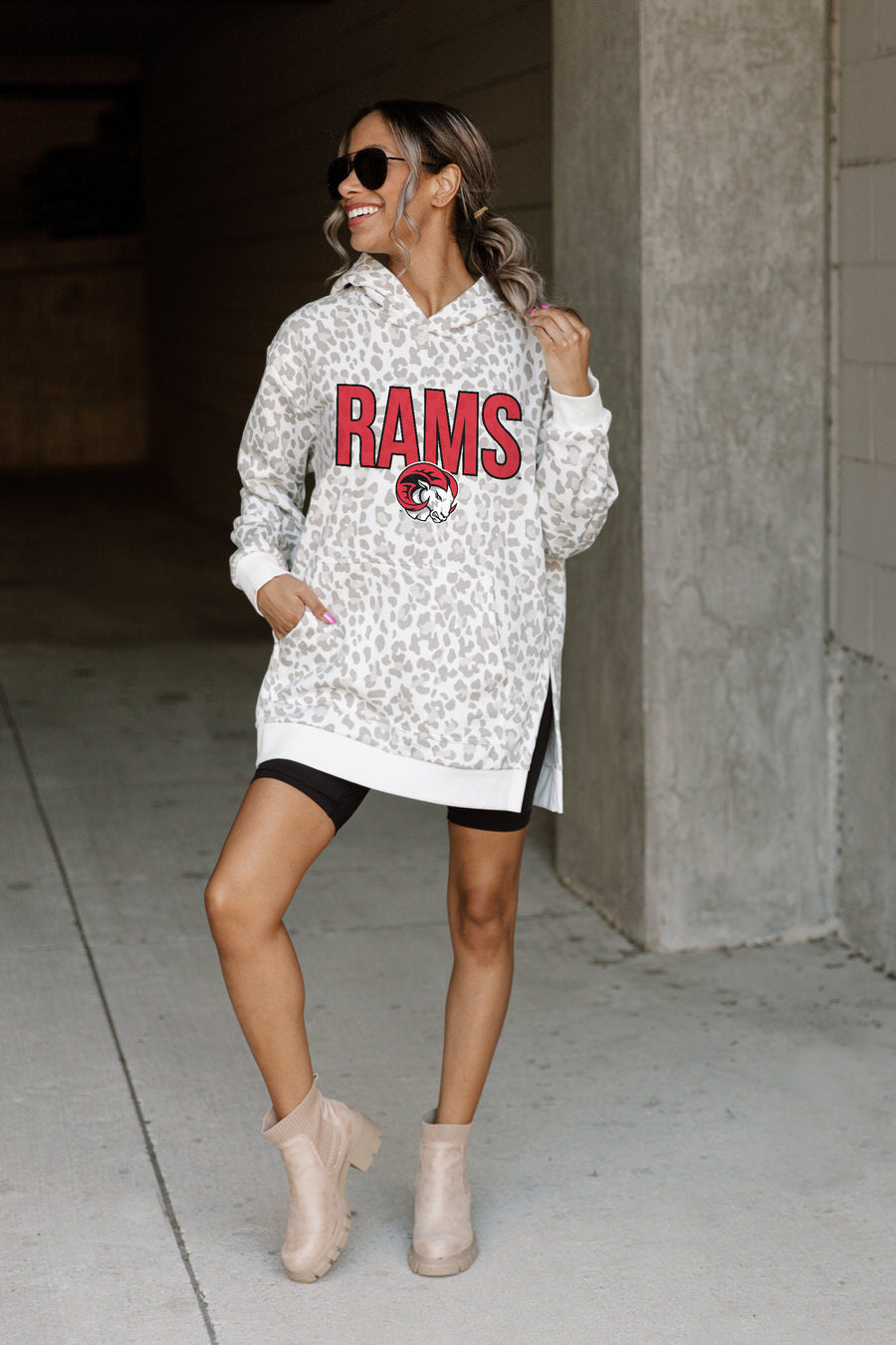 WINSTON-SALEM STATE RAMS FIERCE FAN SIDE SPLIT LEOPARD HOODIE