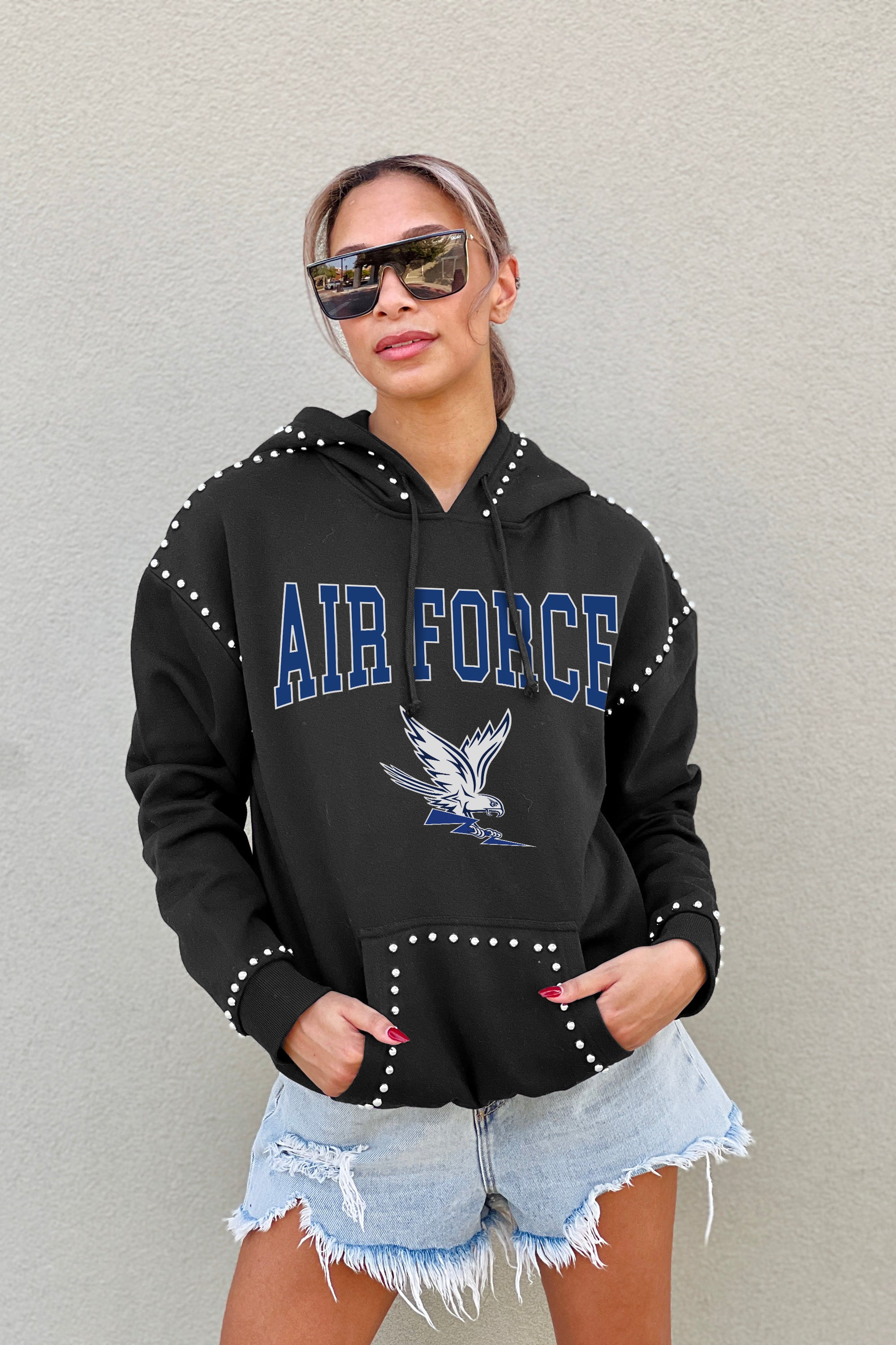 AIR FORCE FALCONS BELLE OF THE BALL STUDDED DETAIL FLEECE FRONT POCKET HOODIE