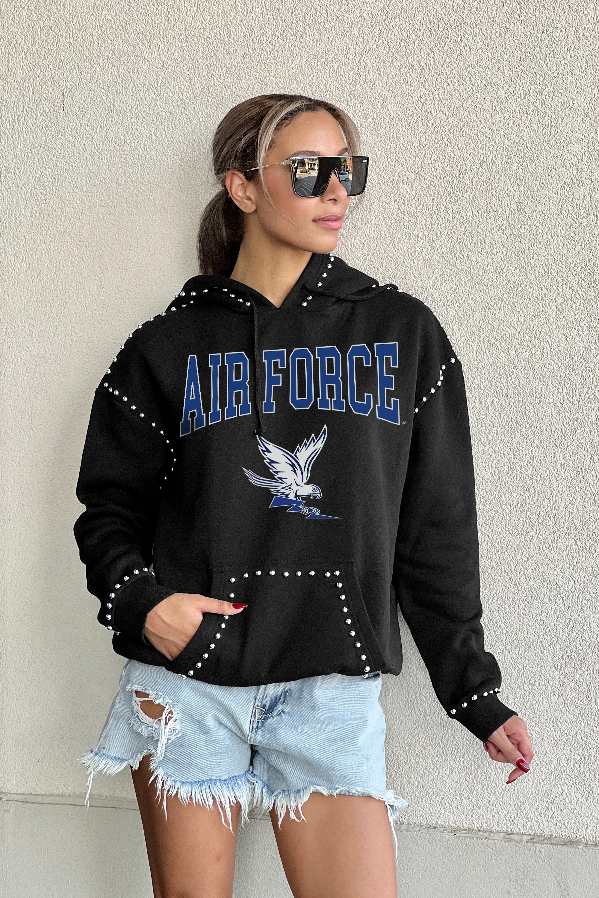 AIR FORCE FALCONS BELLE OF THE BALL STUDDED DETAIL FLEECE FRONT POCKET HOODIE