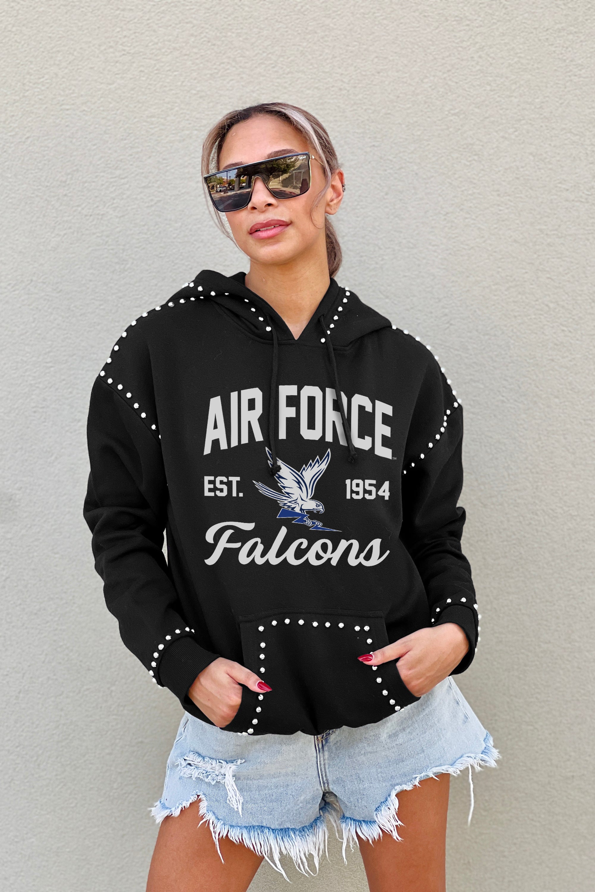 AIR FORCE FALCONS HERE FOR IT STUDDED DETAIL FLEECE FRONT POCKET HOODIE