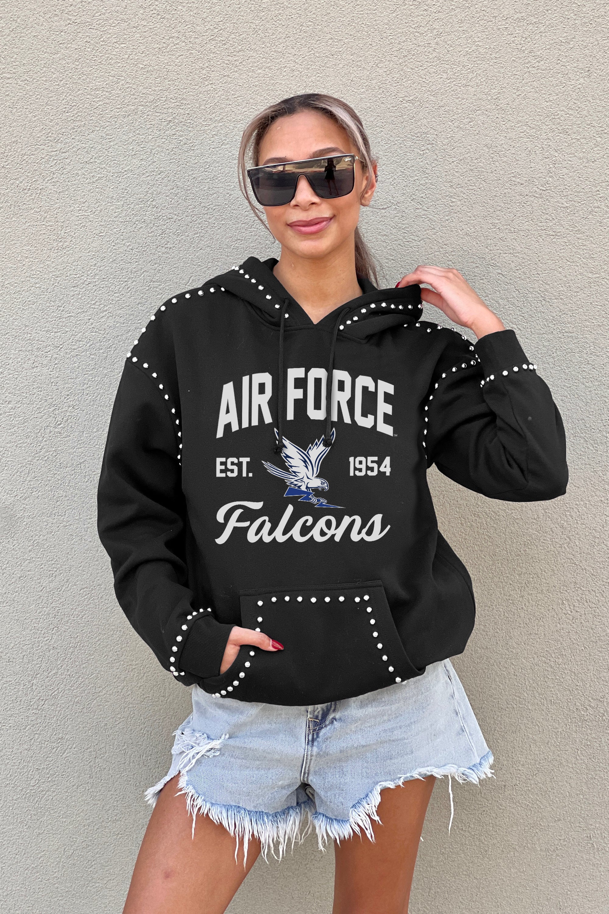 AIR FORCE FALCONS HERE FOR IT STUDDED DETAIL FLEECE FRONT POCKET HOODIE