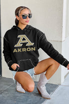 AKRON ZIPS BELLE OF THE BALL STUDDED DETAIL FLEECE FRONT POCKET HOODIE