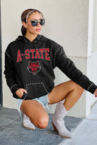 ARKANSAS STATE RED WOLVES BELLE OF THE BALL STUDDED DETAIL FLEECE FRONT POCKET HOODIE