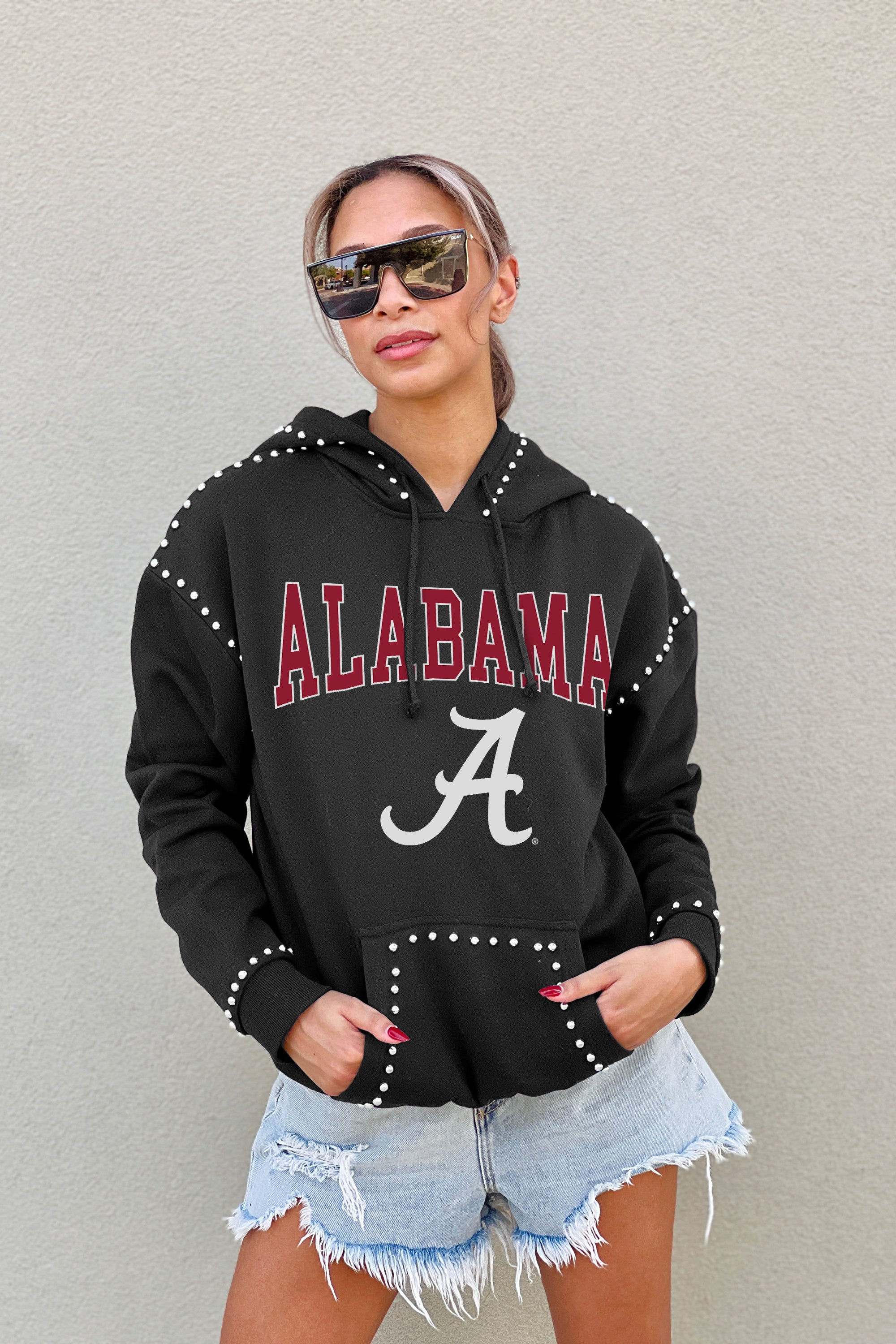 ALABAMA CRIMSON TIDE BELLE OF THE BALL STUDDED DETAIL FLEECE FRONT POCKET HOODIE