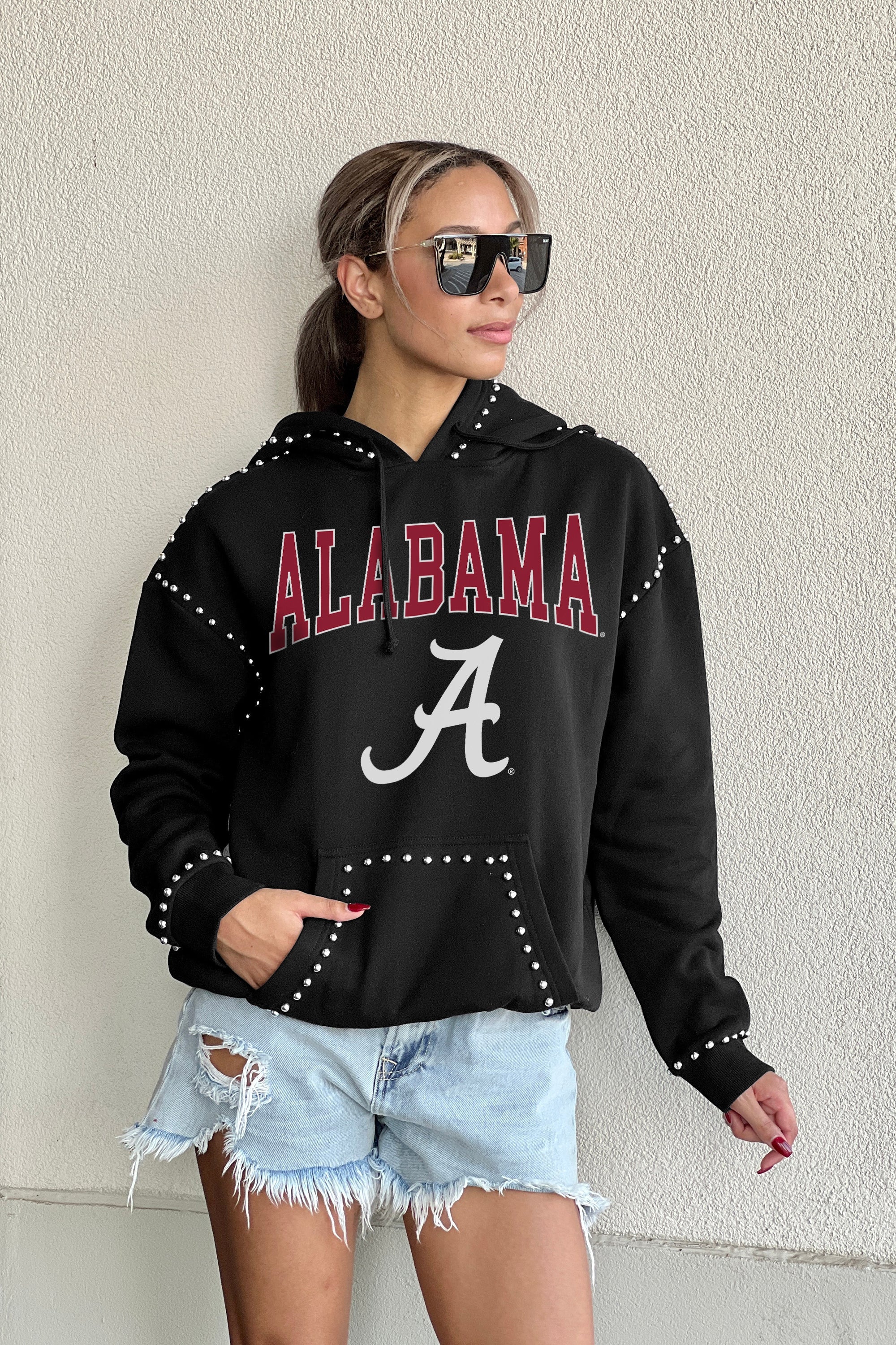 ALABAMA CRIMSON TIDE BELLE OF THE BALL STUDDED DETAIL FLEECE FRONT POCKET HOODIE