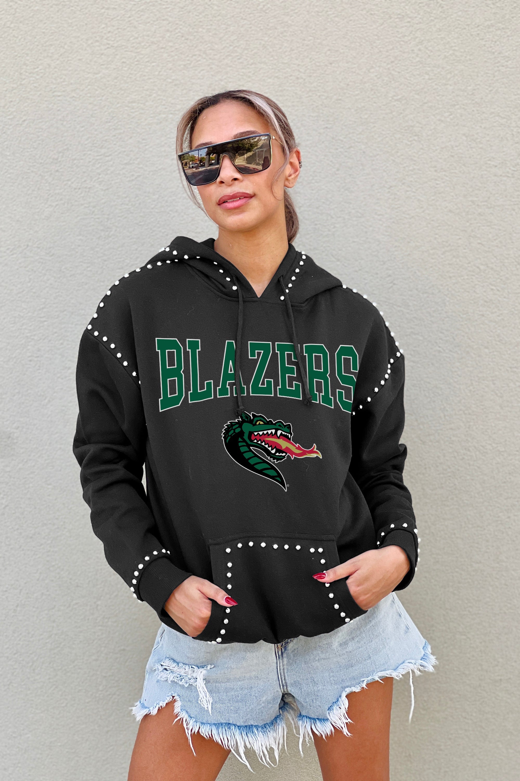 ALABAMA AT BIRMINGHAM BLAZERS BELLE OF THE BALL STUDDED DETAIL FLEECE FRONT POCKET HOODIE