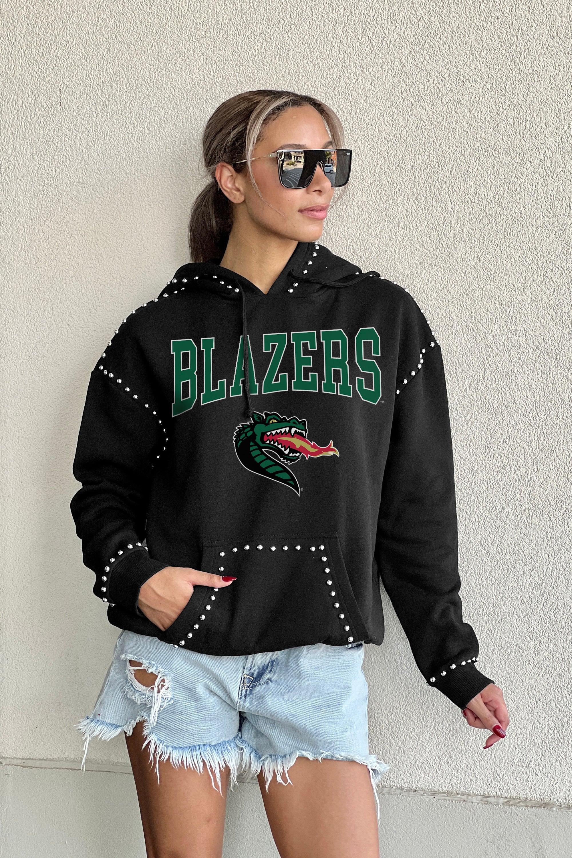 ALABAMA AT BIRMINGHAM BLAZERS BELLE OF THE BALL STUDDED DETAIL FLEECE FRONT POCKET HOODIE