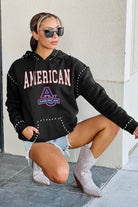 AMERICAN UNIVERSITY EAGLES BELLE OF THE BALL STUDDED DETAIL FLEECE FRONT POCKET HOODIE