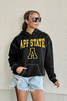 APPALACHIAN STATE MOUNTAINEERS BELLE OF THE BALL STUDDED DETAIL FLEECE FRONT POCKET HOODIE