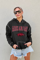 ARKANSAS RAZORBACKS BELLE OF THE BALL STUDDED DETAIL FLEECE FRONT POCKET HOODIE