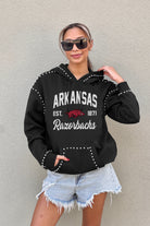 ARKANSAS RAZORBACKS HERE FOR IT STUDDED DETAIL FLEECE FRONT POCKET HOODIE