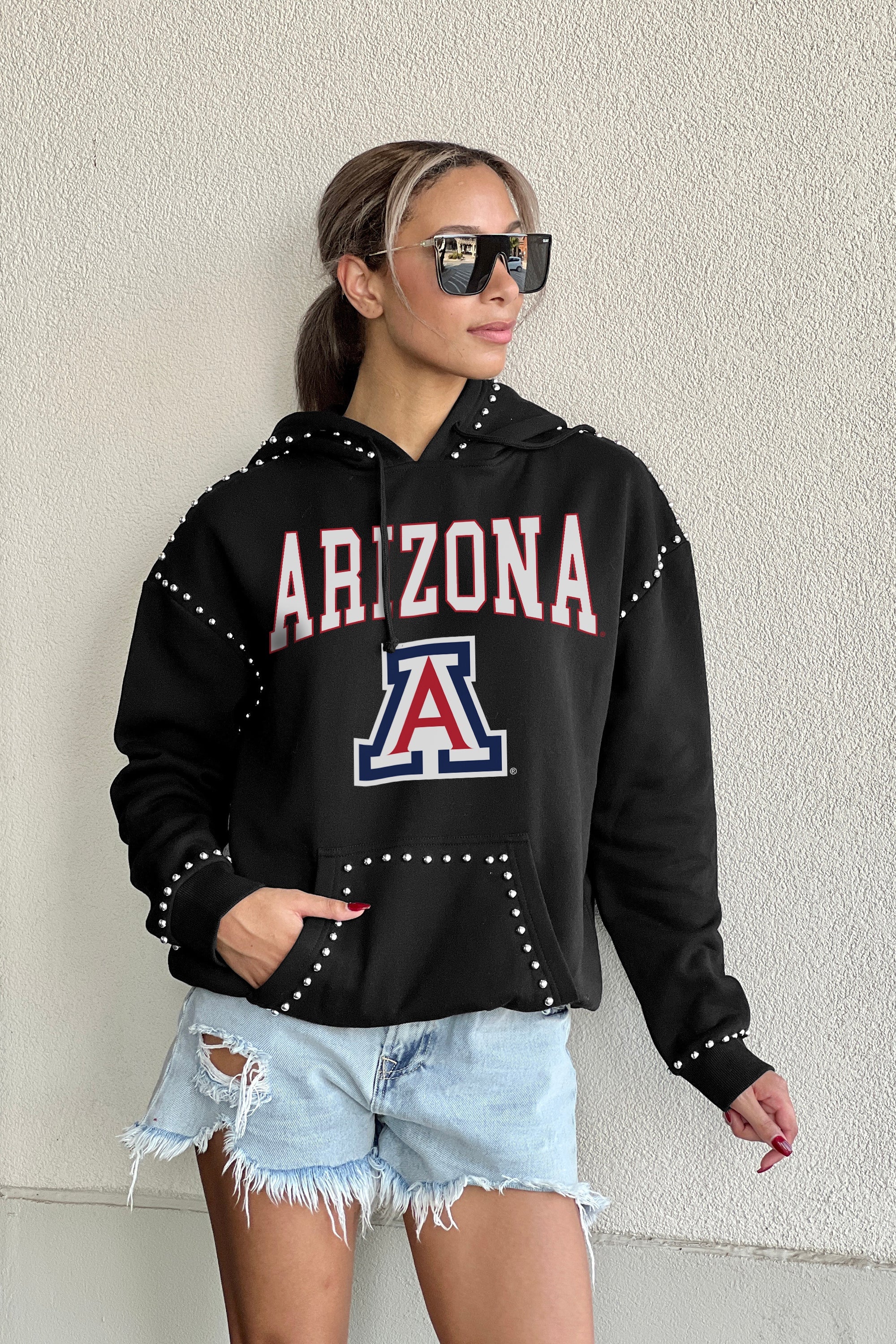 ARIZONA WILDCATS BELLE OF THE BALL STUDDED DETAIL FLEECE FRONT POCKET HOODIE