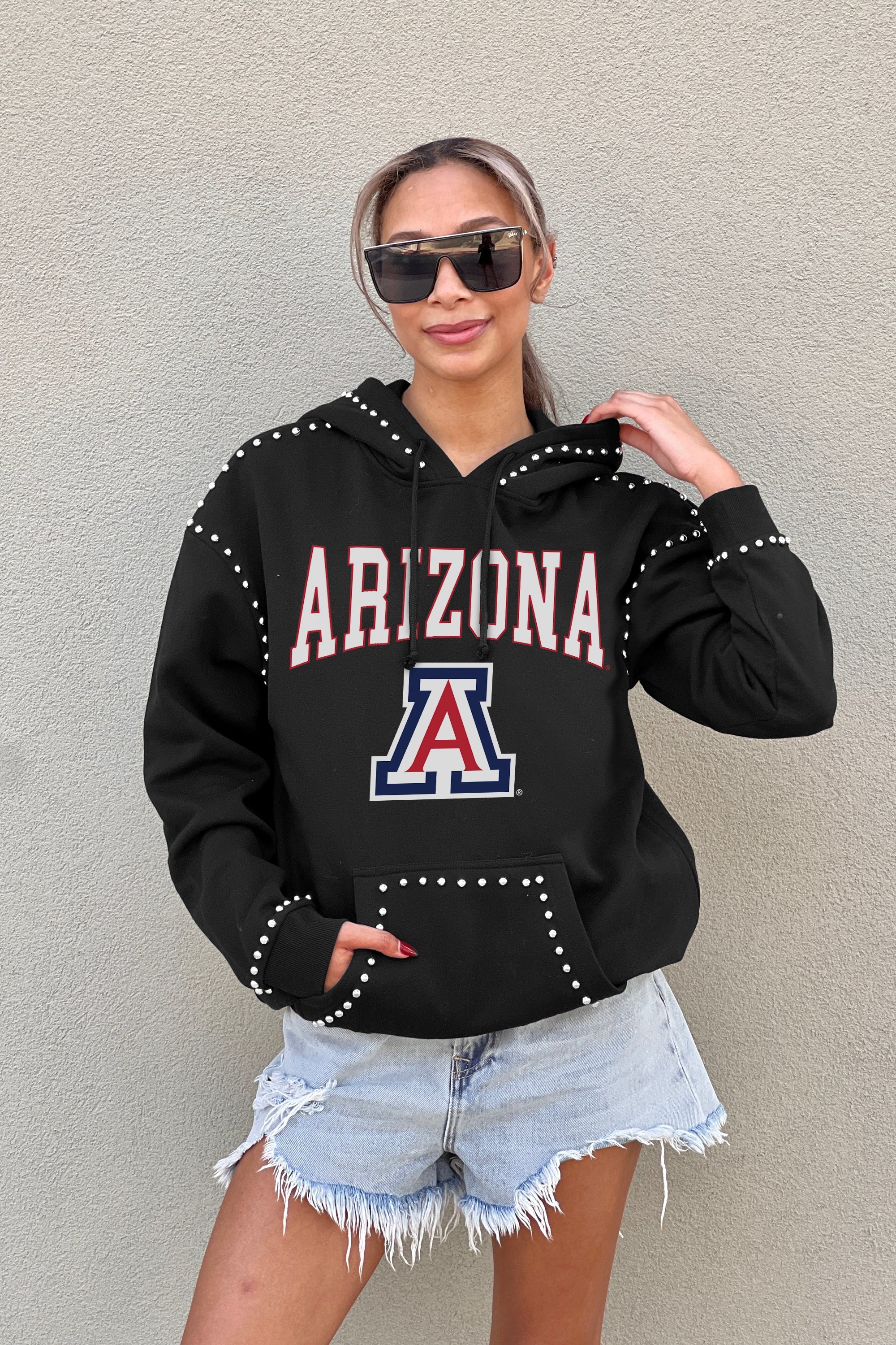 ARIZONA WILDCATS BELLE OF THE BALL STUDDED DETAIL FLEECE FRONT POCKET HOODIE