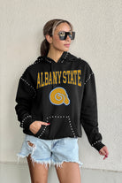 ALBANY STATE GOLDEN RAMS BELLE OF THE BALL STUDDED DETAIL FLEECE FRONT POCKET HOODIE