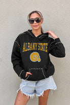 ALBANY STATE GOLDEN RAMS BELLE OF THE BALL STUDDED DETAIL FLEECE FRONT POCKET HOODIE