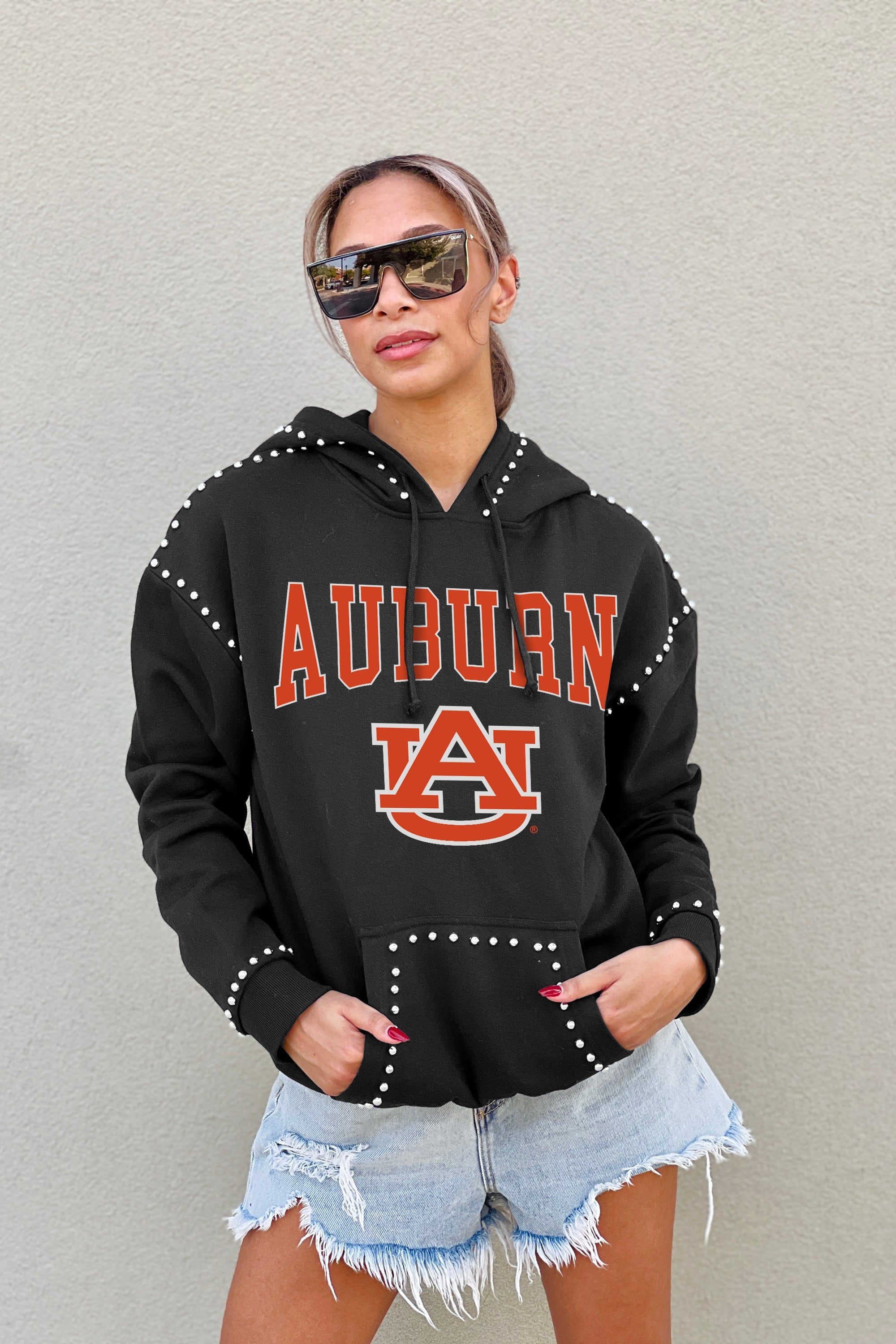 AUBURN TIGERS BELLE OF THE BALL STUDDED DETAIL FLEECE FRONT POCKET HOODIE