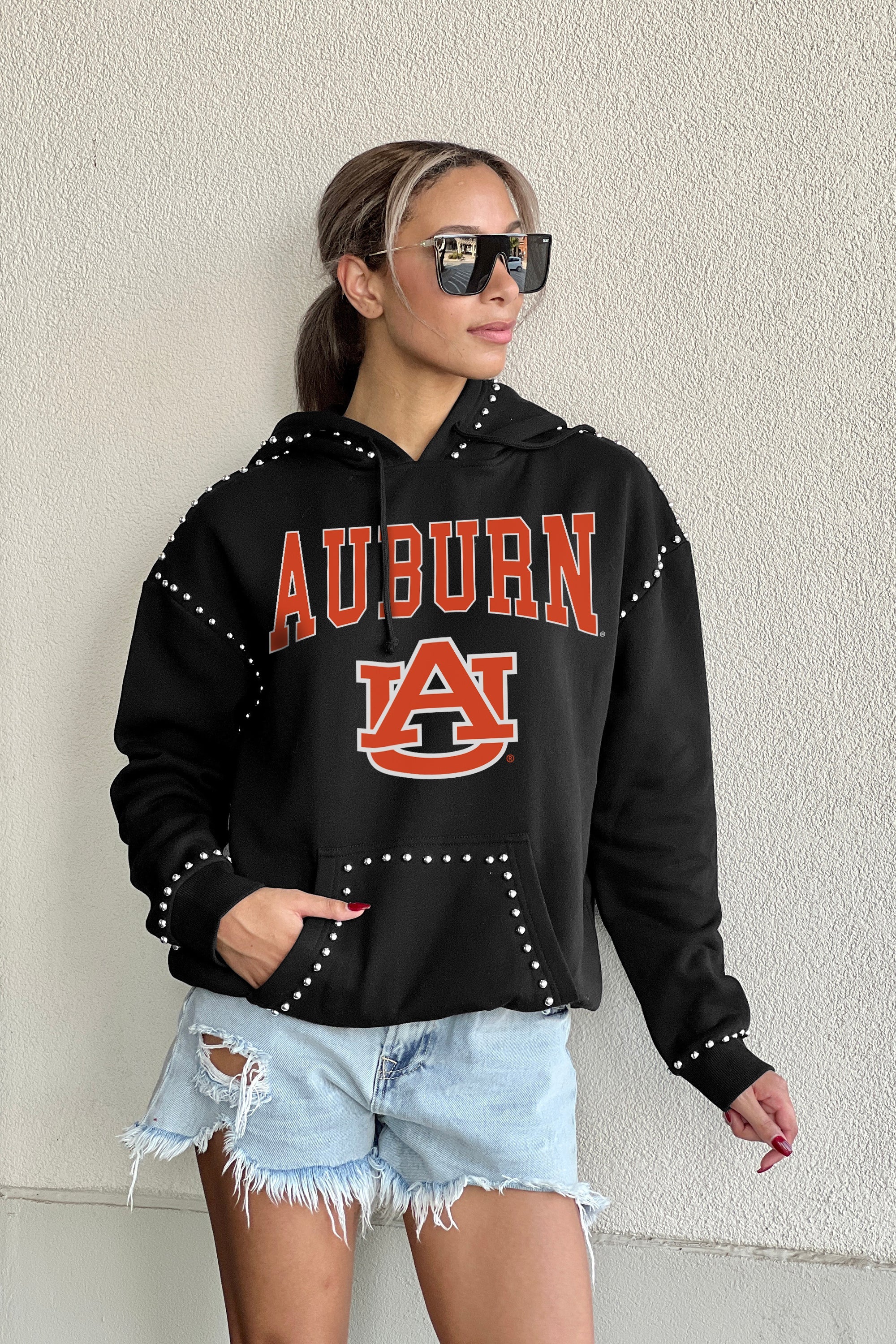 AUBURN TIGERS BELLE OF THE BALL STUDDED DETAIL FLEECE FRONT POCKET HOODIE