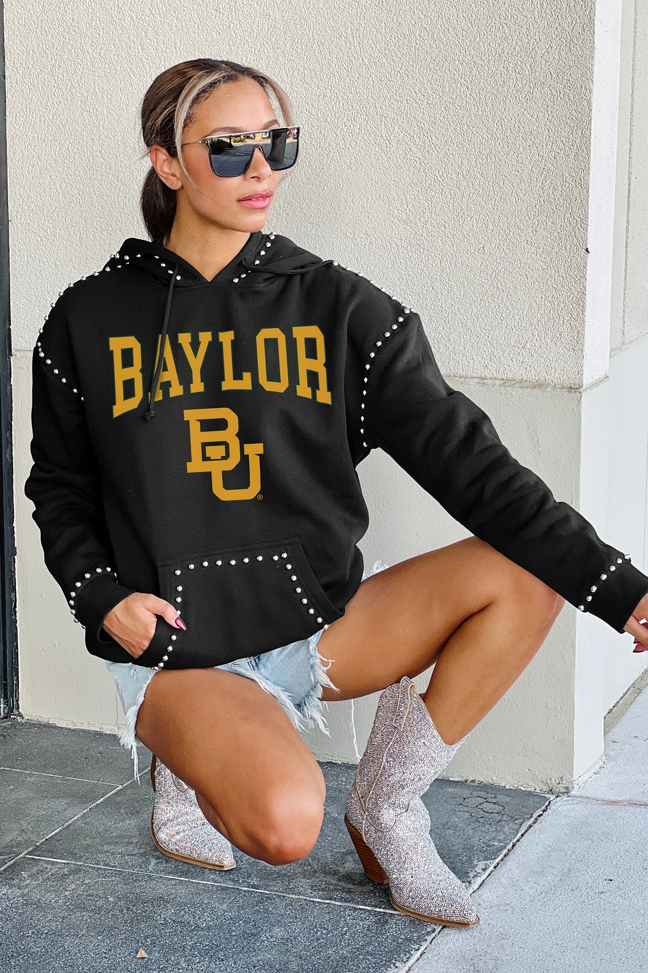 BAYLOR BEARS BELLE OF THE BALL STUDDED DETAIL FLEECE FRONT POCKET