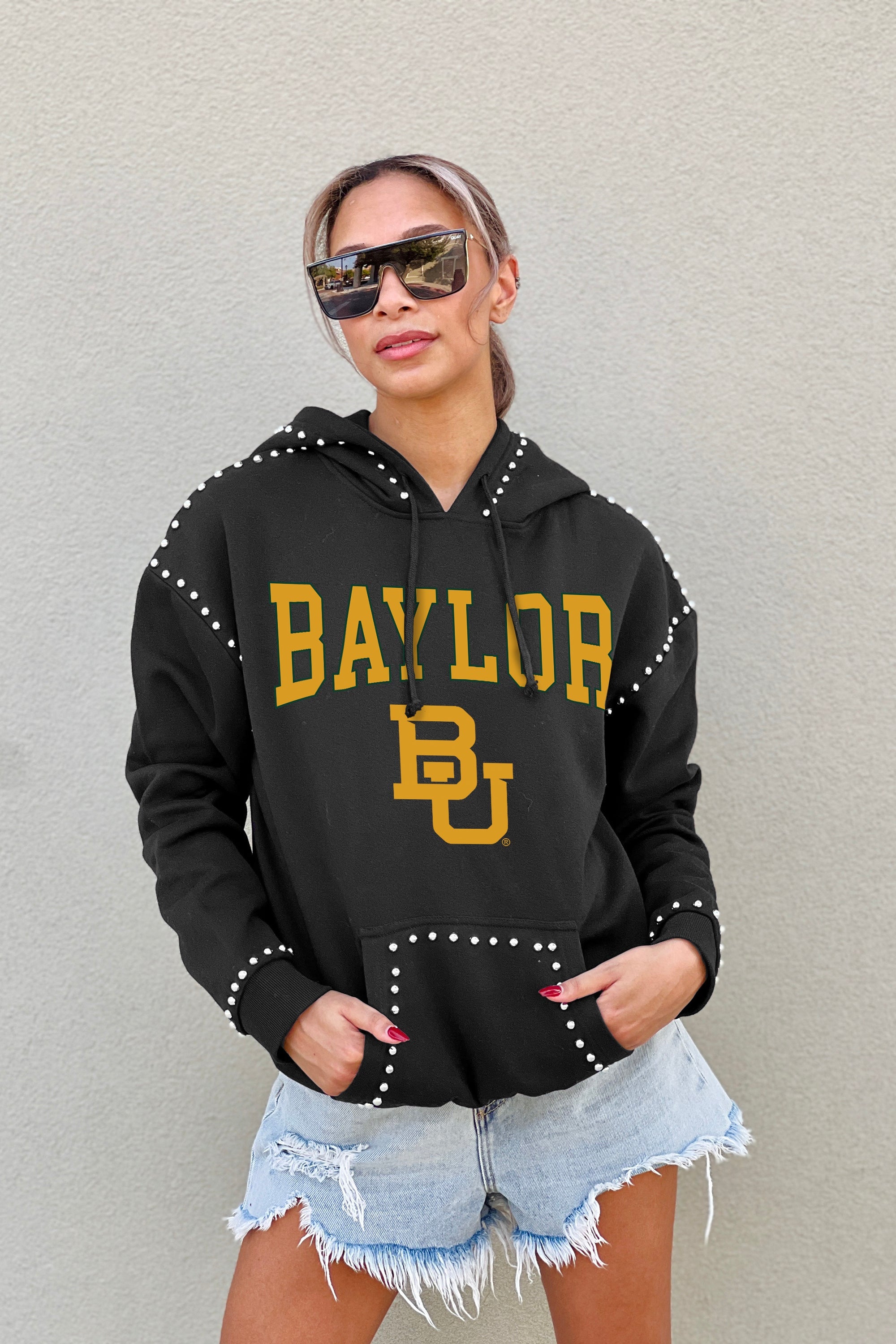 BAYLOR BEARS BELLE OF THE BALL STUDDED DETAIL FLEECE FRONT POCKET