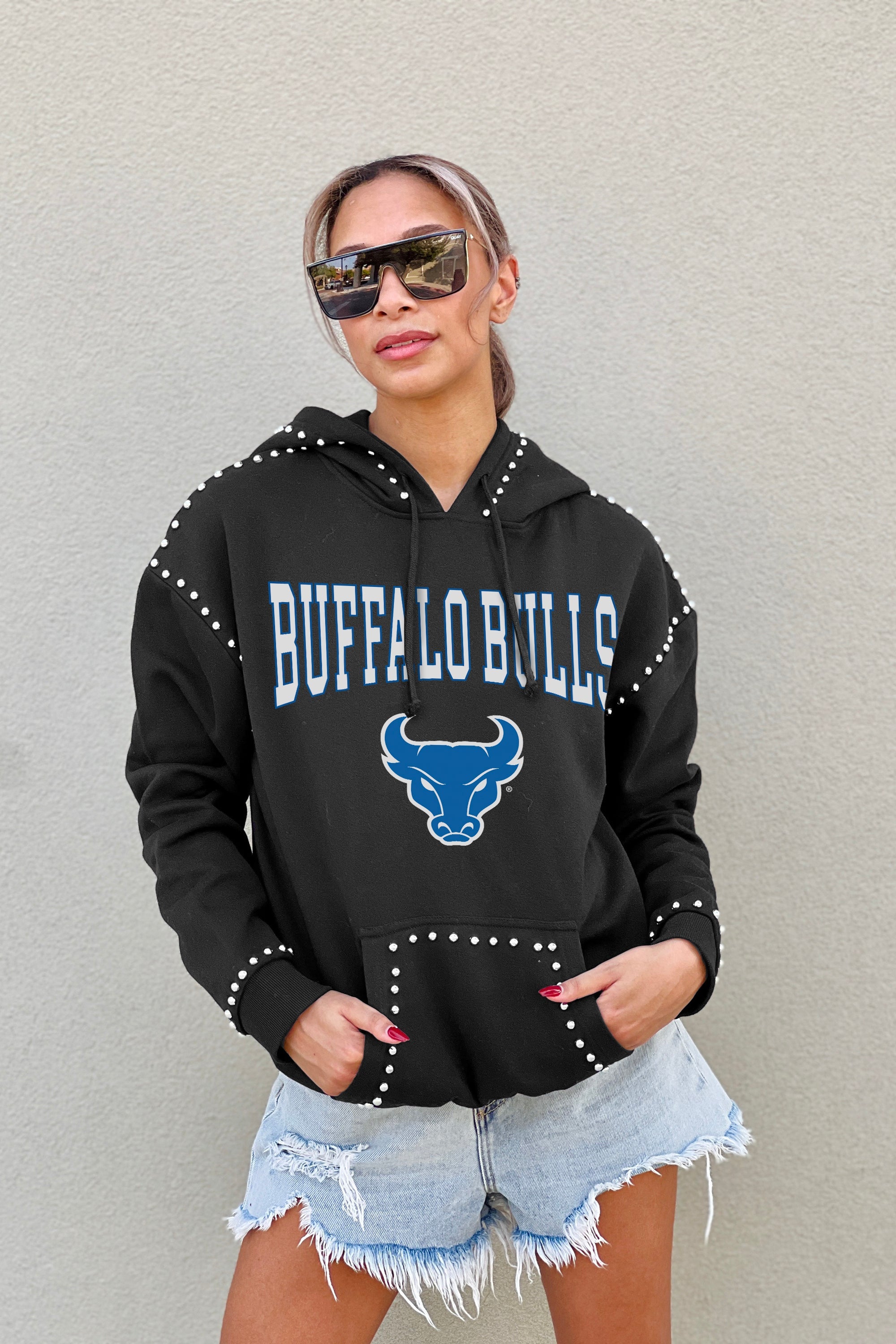 BUFFALO BULLS BELLE OF THE BALL STUDDED DETAIL FLEECE FRONT POCKET HOODIE