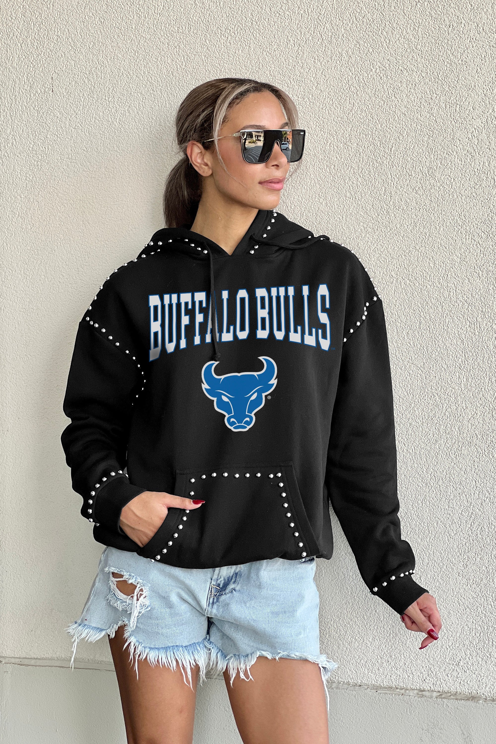 BUFFALO BULLS BELLE OF THE BALL STUDDED DETAIL FLEECE FRONT POCKET HOODIE