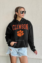 CLEMSON TIGERS BELLE OF THE BALL STUDDED DETAIL FLEECE FRONT POCKET HOODIE